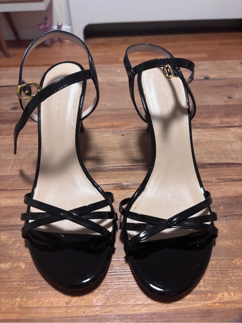 Stuart Weitzman Black Patent Strappy Heeled Sandals